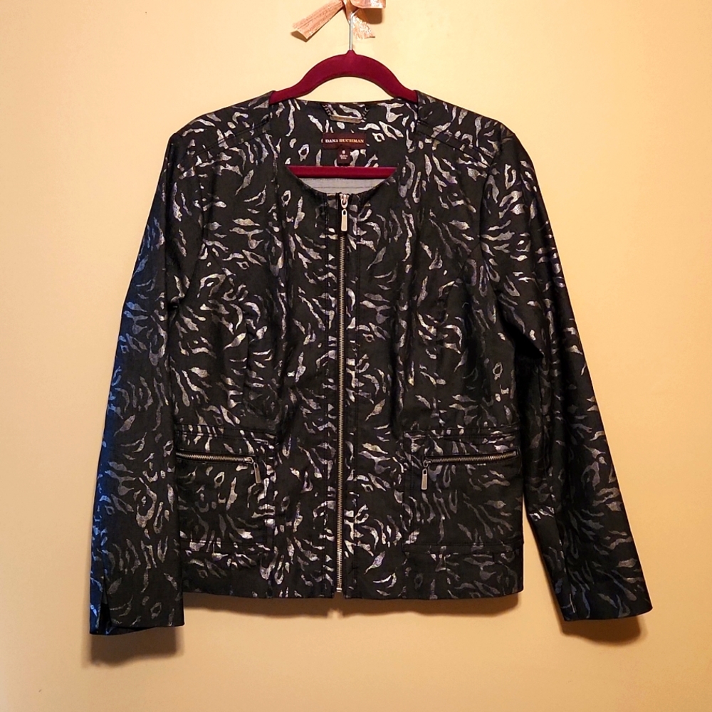 New without tags Dana Buchman black /silver animal print denim jacket size 16